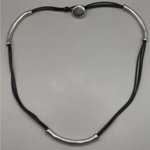 Uno de 50 women's silver-plated necklace with black leather cords.